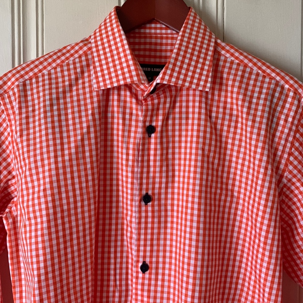 Jared Lang Orange Gingham Shirt Size M NWOT